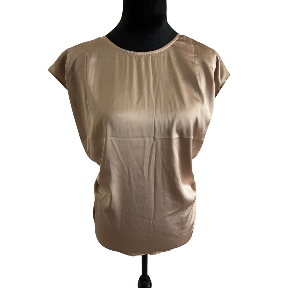 Express Conscious Edit Champagne Satin Keyhole Back Blouse Top Large